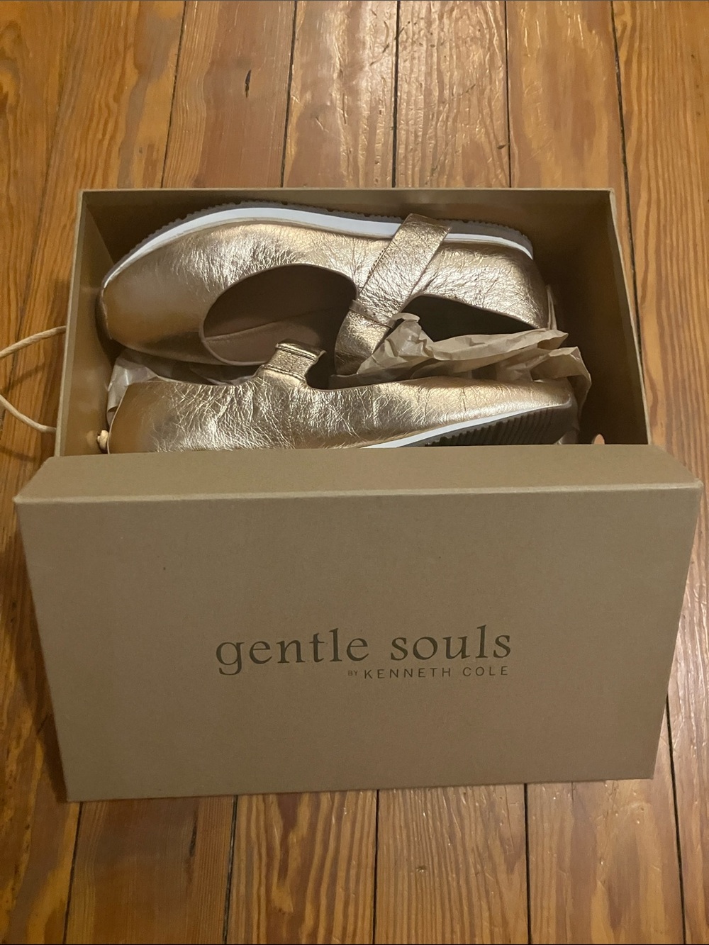gentle souls Metallic Gold Mary Jane Flats with Strap